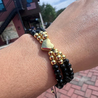 Black Crystals 3 Layers Heart Bracelet