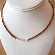 Brown Little Shiny Crystals Pearl & Golden Necklaces
