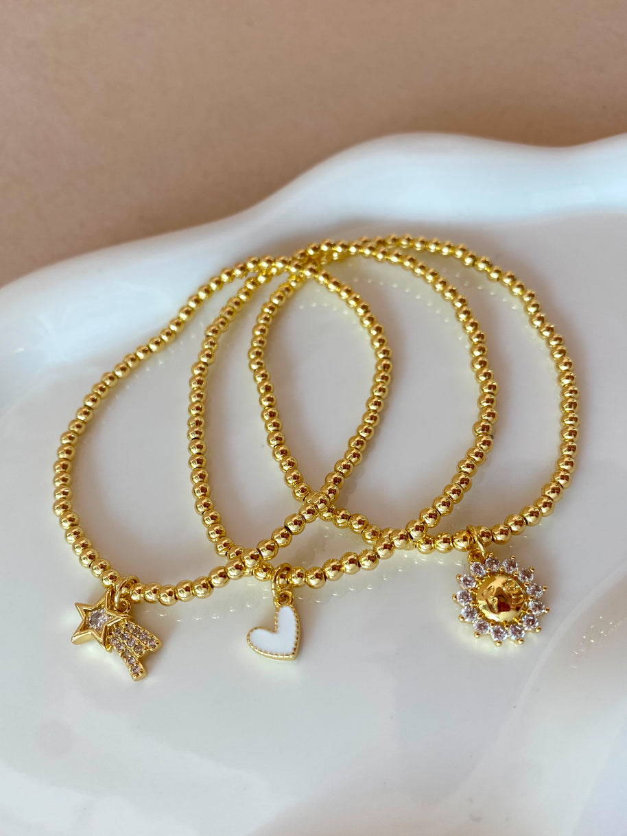 Star, White Heart and Faith Charms Elastics Bracelets