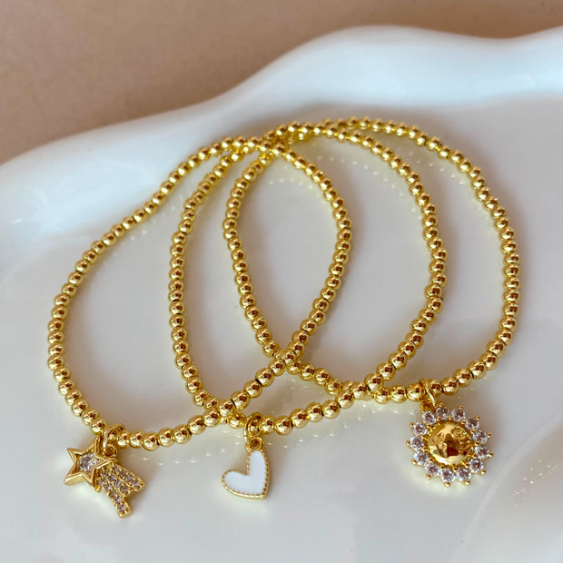 Star, White Heart and Faith Charms Elastics Bracelets