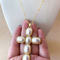 Big Pearls Cross Necklace
