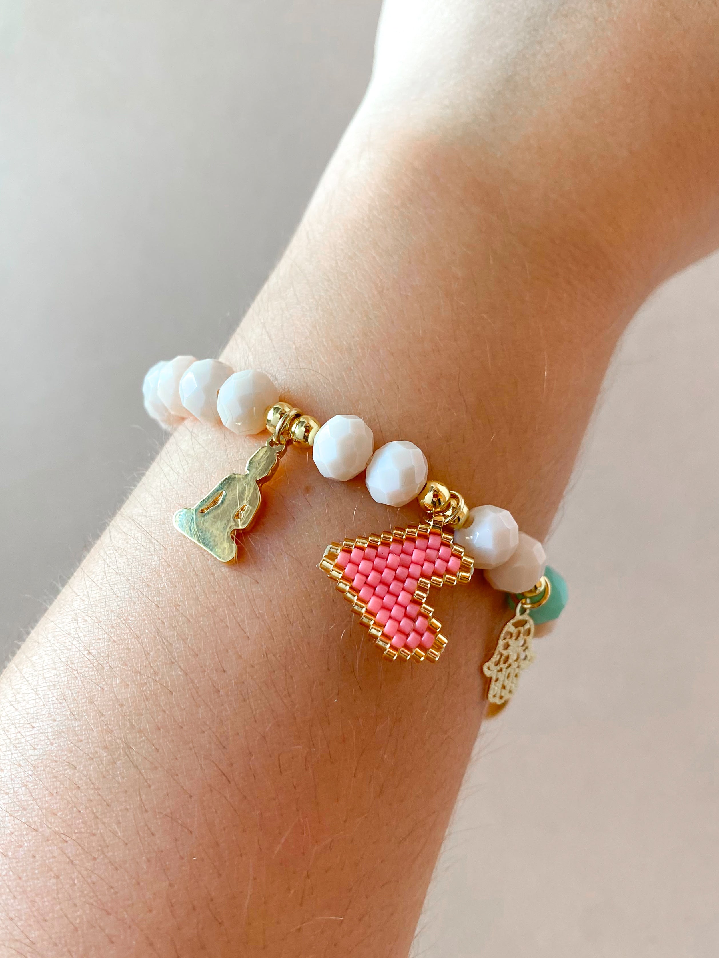 Hamsa, Pink Heart and Relax Spiritual Charms Bracelet