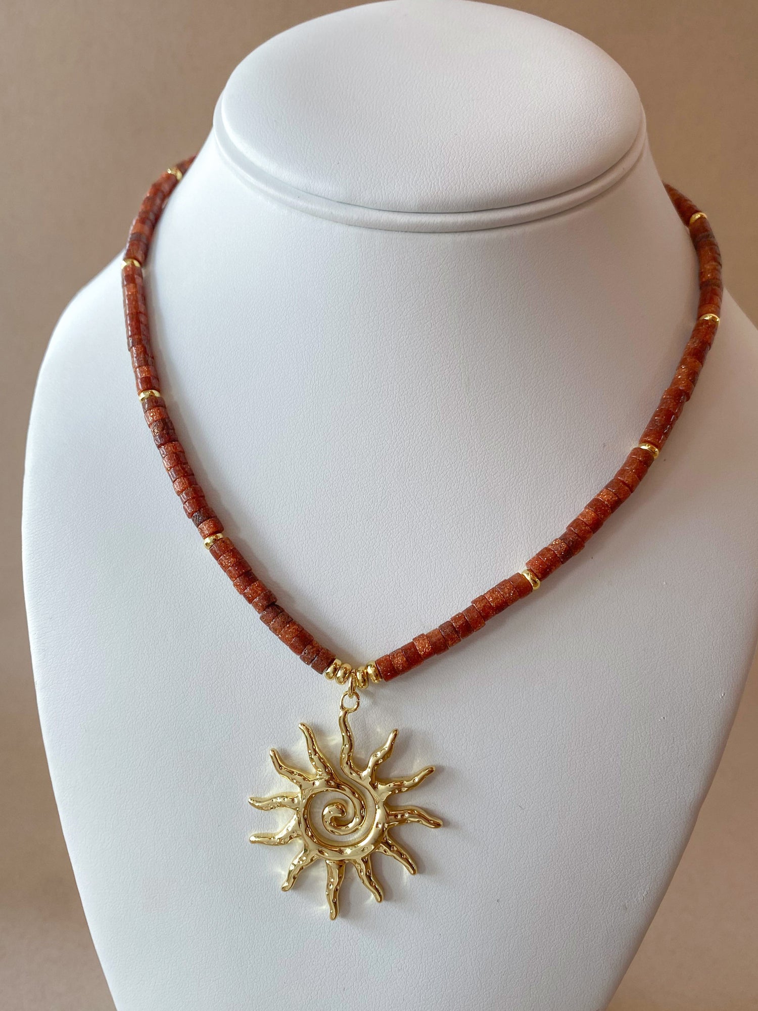 Big Golden Sun in a Brown Goldstone Necklace