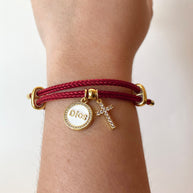 White Dios and Zircon Cross in Red Cord Adjustable Bracelet