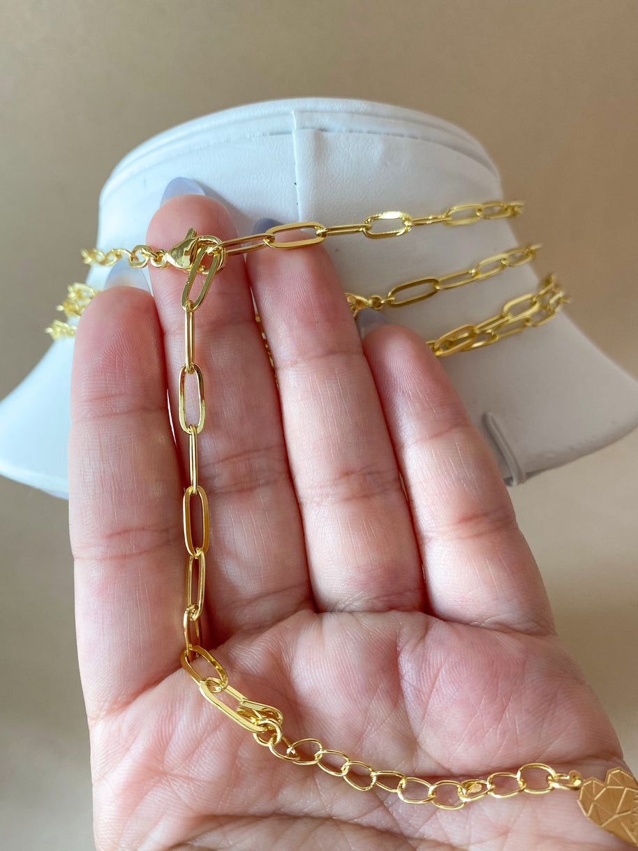 Golden Links Chain with Circular Crystal Charms Necklace
