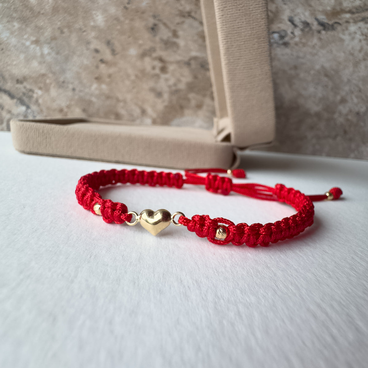 Mini Heart 18K Solid Gold in Red String Bracelet