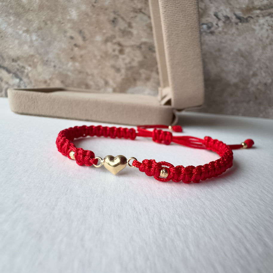 Mini Heart 18K Solid Gold in Red String Bracelet