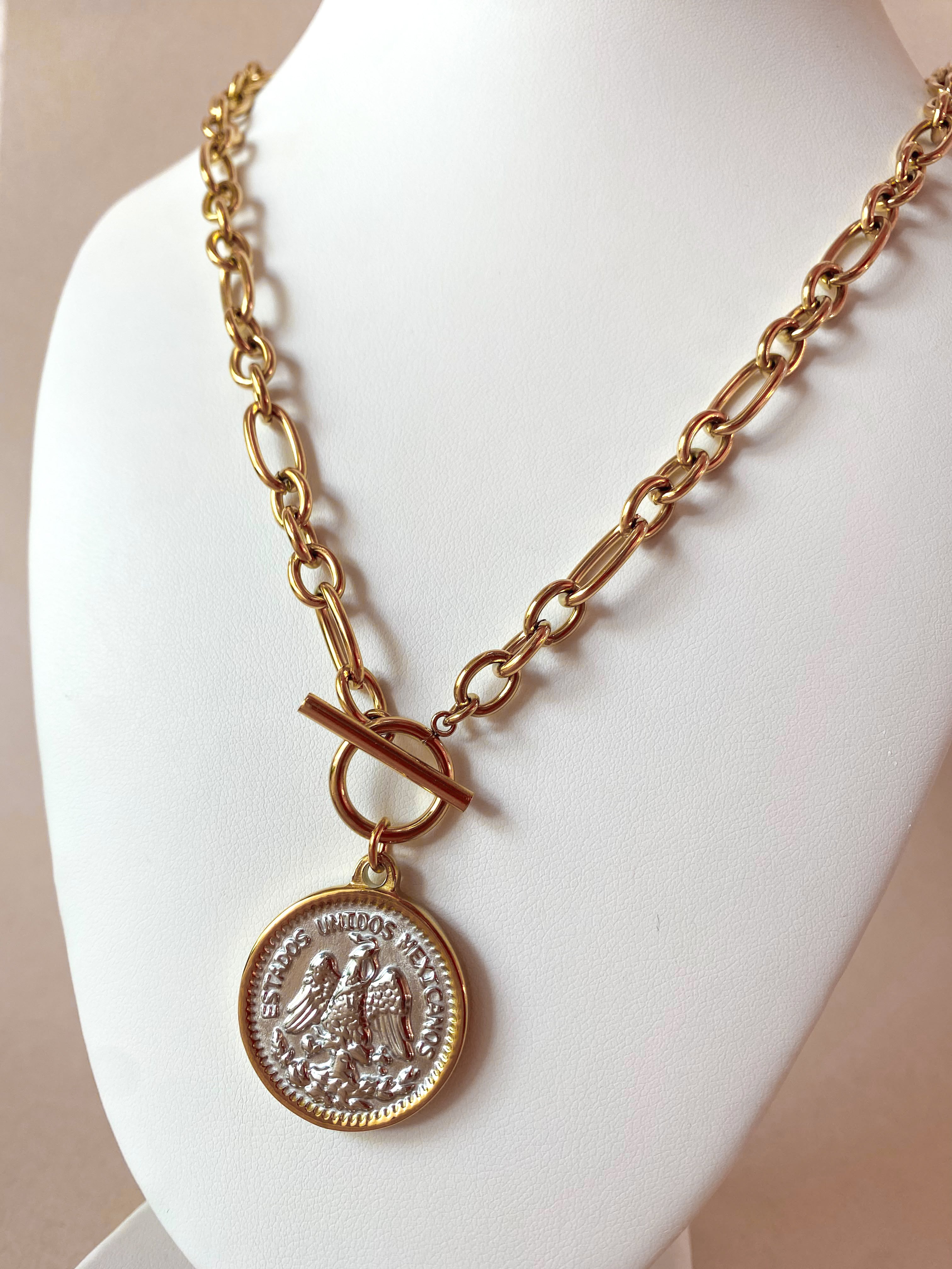 Reversible 2 Tones Coin Large Steel Necklace