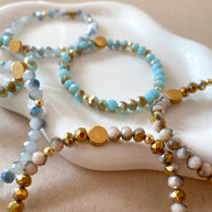 Elastic Crystal Blue, Turquoise and Brown Steel St. Benedict Bracelets