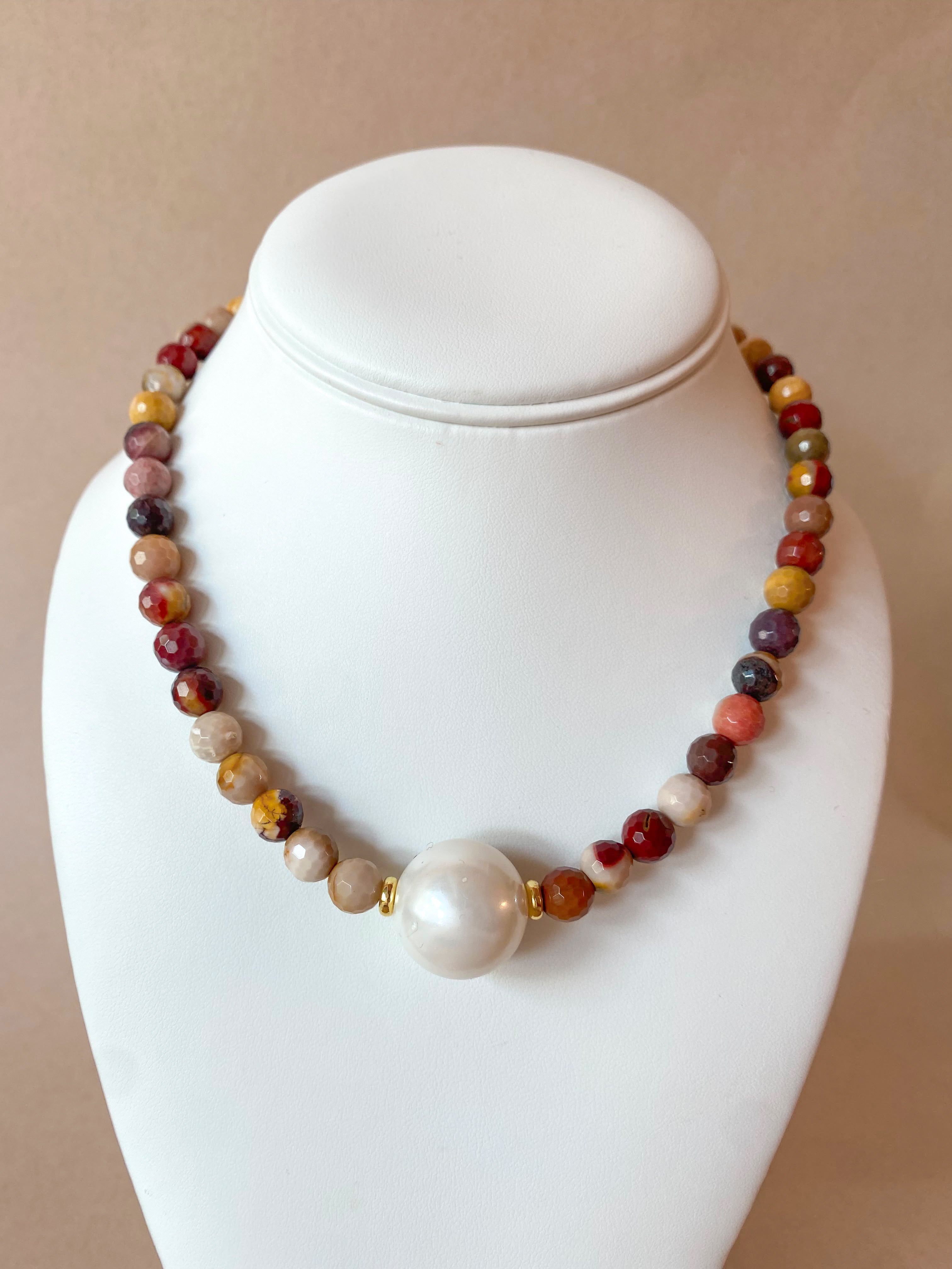 Big Pearl and Brown Gemstones Necklace