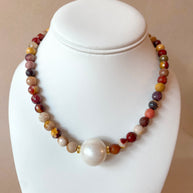 Big Pearl and Brown Gemstones Necklace