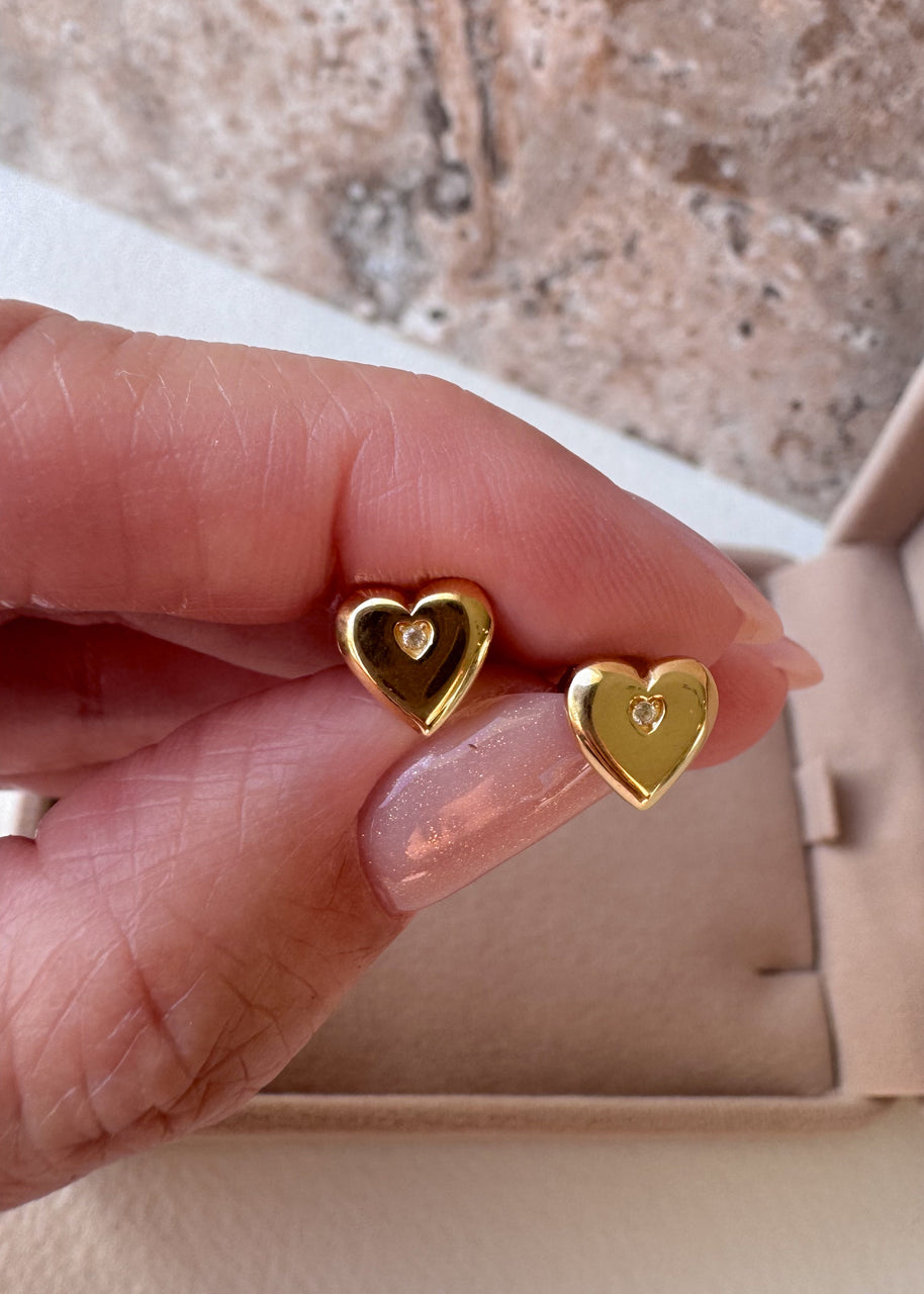 Heart Mini Zircon 18k Solid Gold Earrings