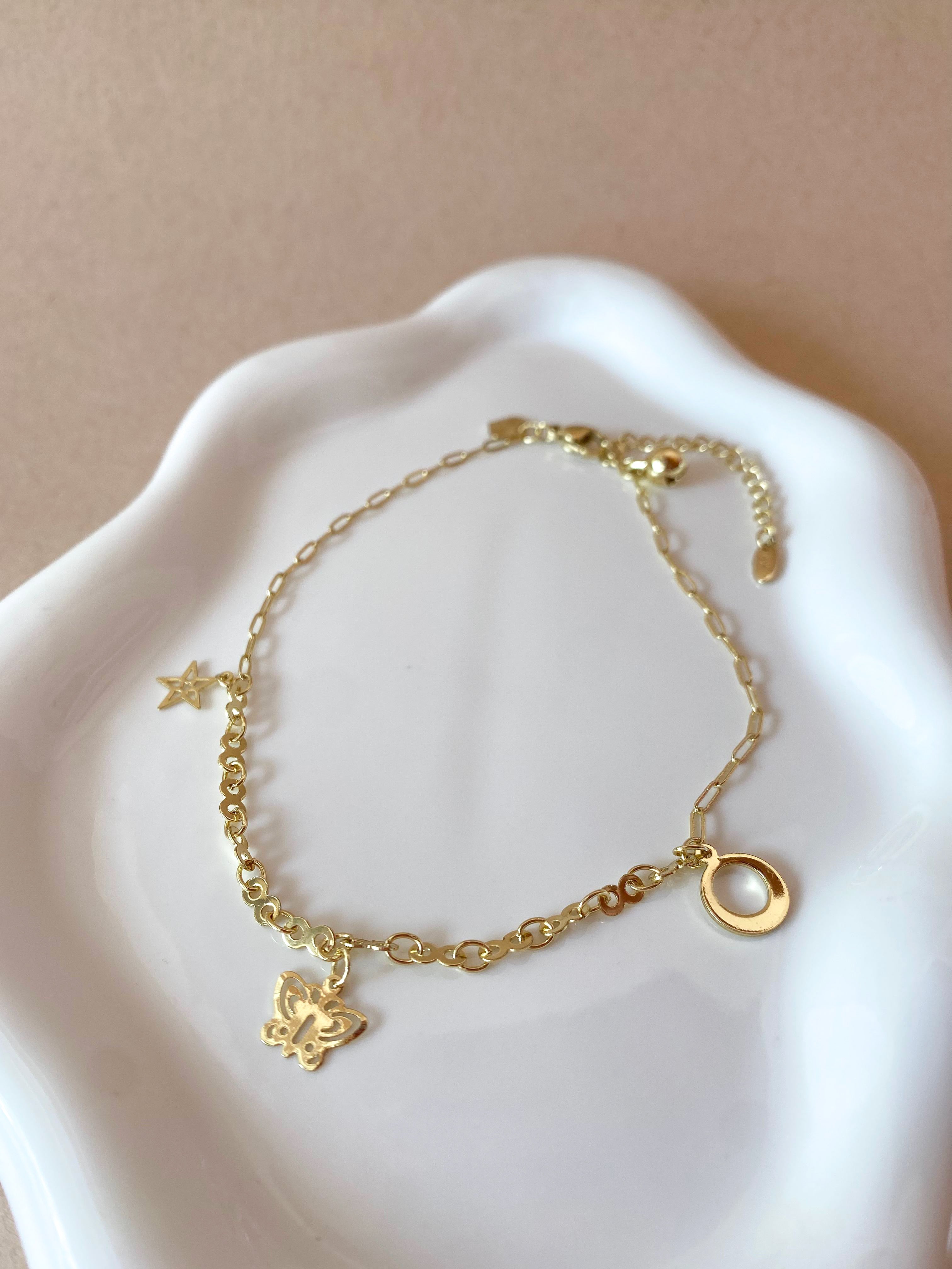 Golden Butterfly and Star Links Chain Style Anklet