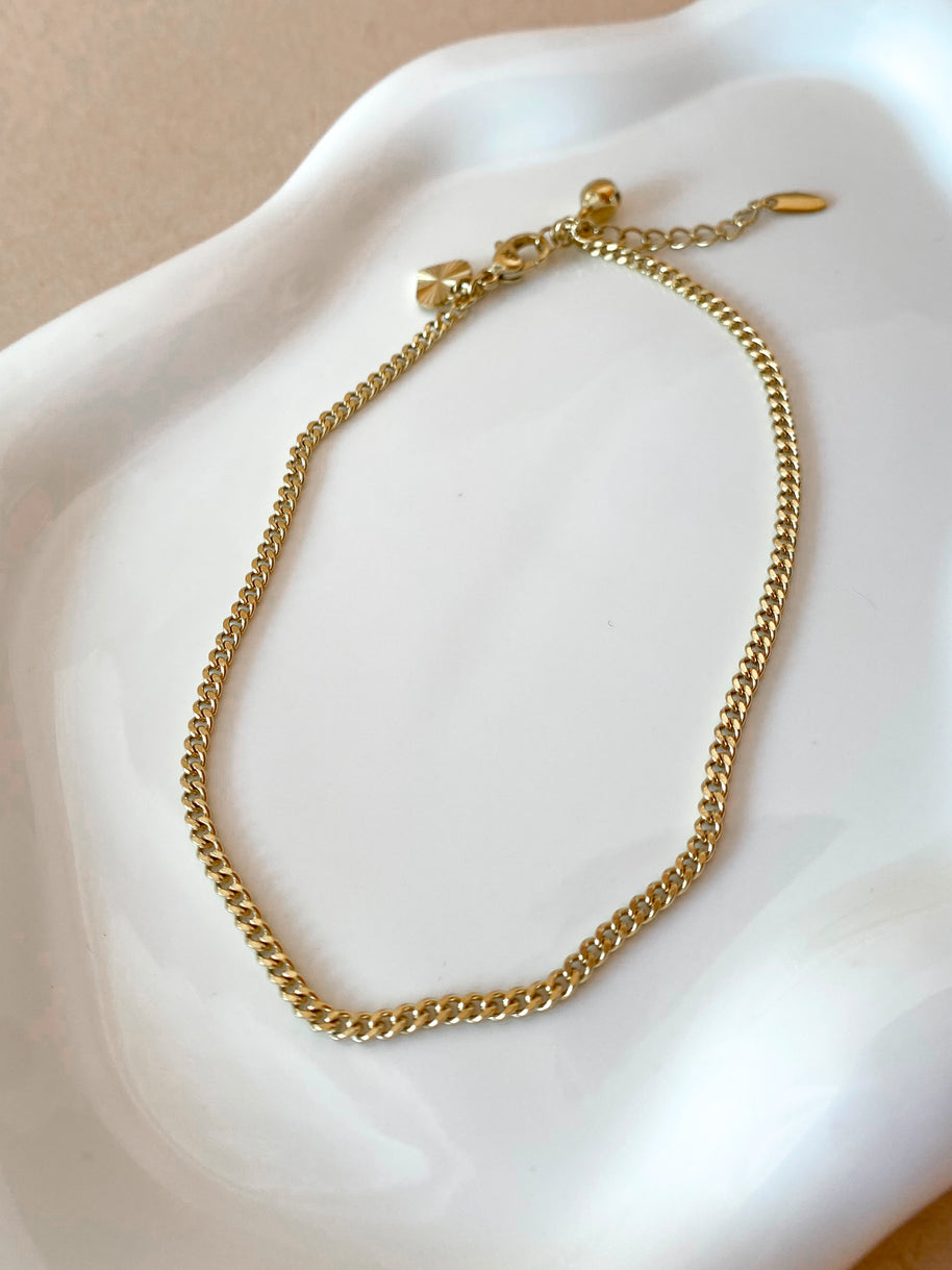 Golden Cuban Link Style Anklet