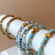 Elastic Crystal Blue, Turquoise and Brown Steel St. Benedict Bracelets