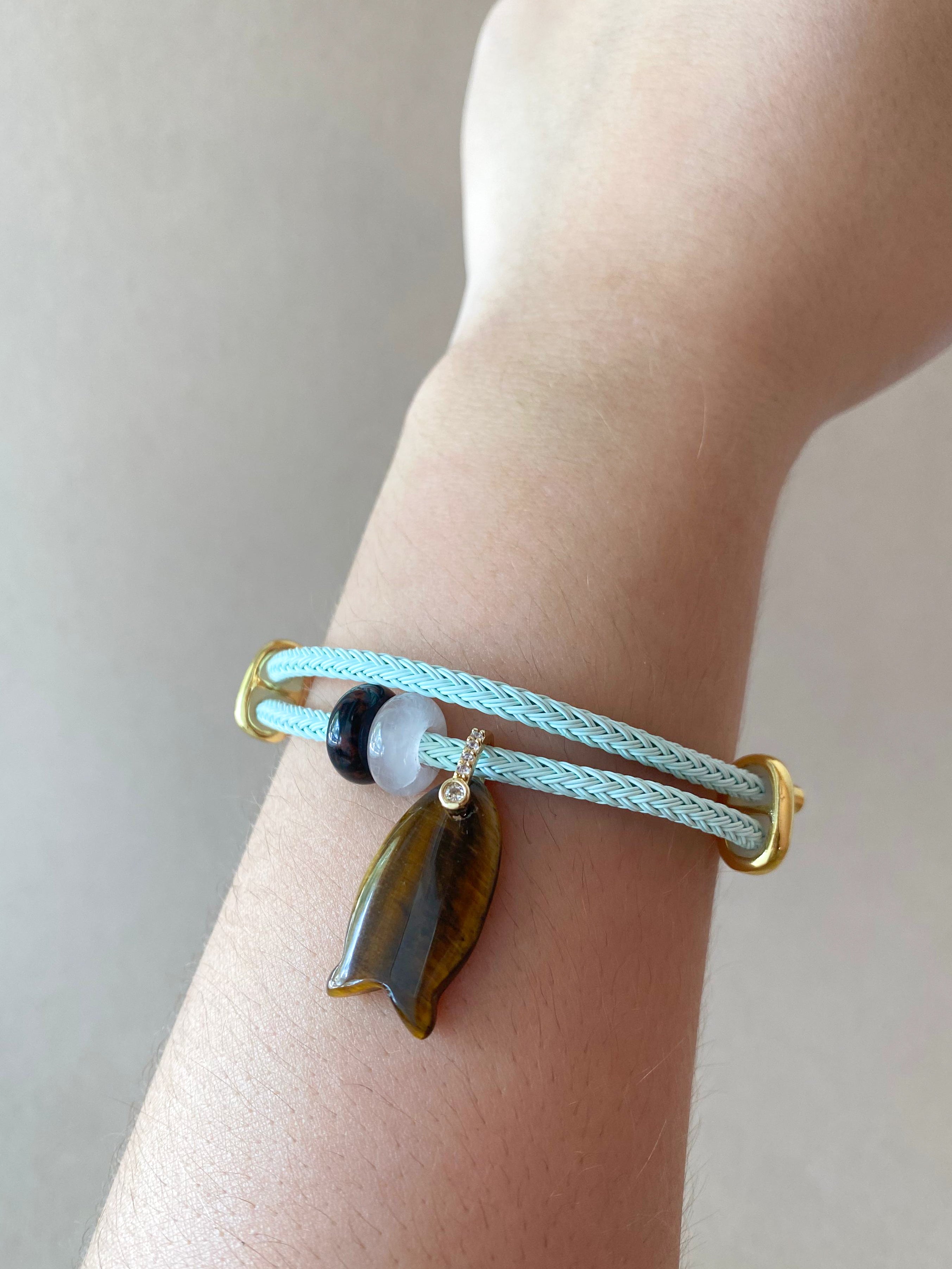 Fish and 2 Turkish Stone Tiger Eye Adjustable Bracelet