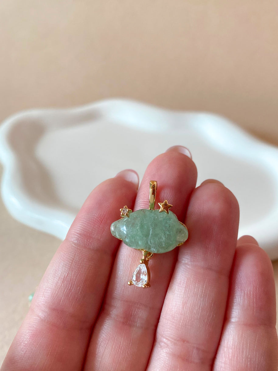 Cloud and Raindrop Crystal Green Charm