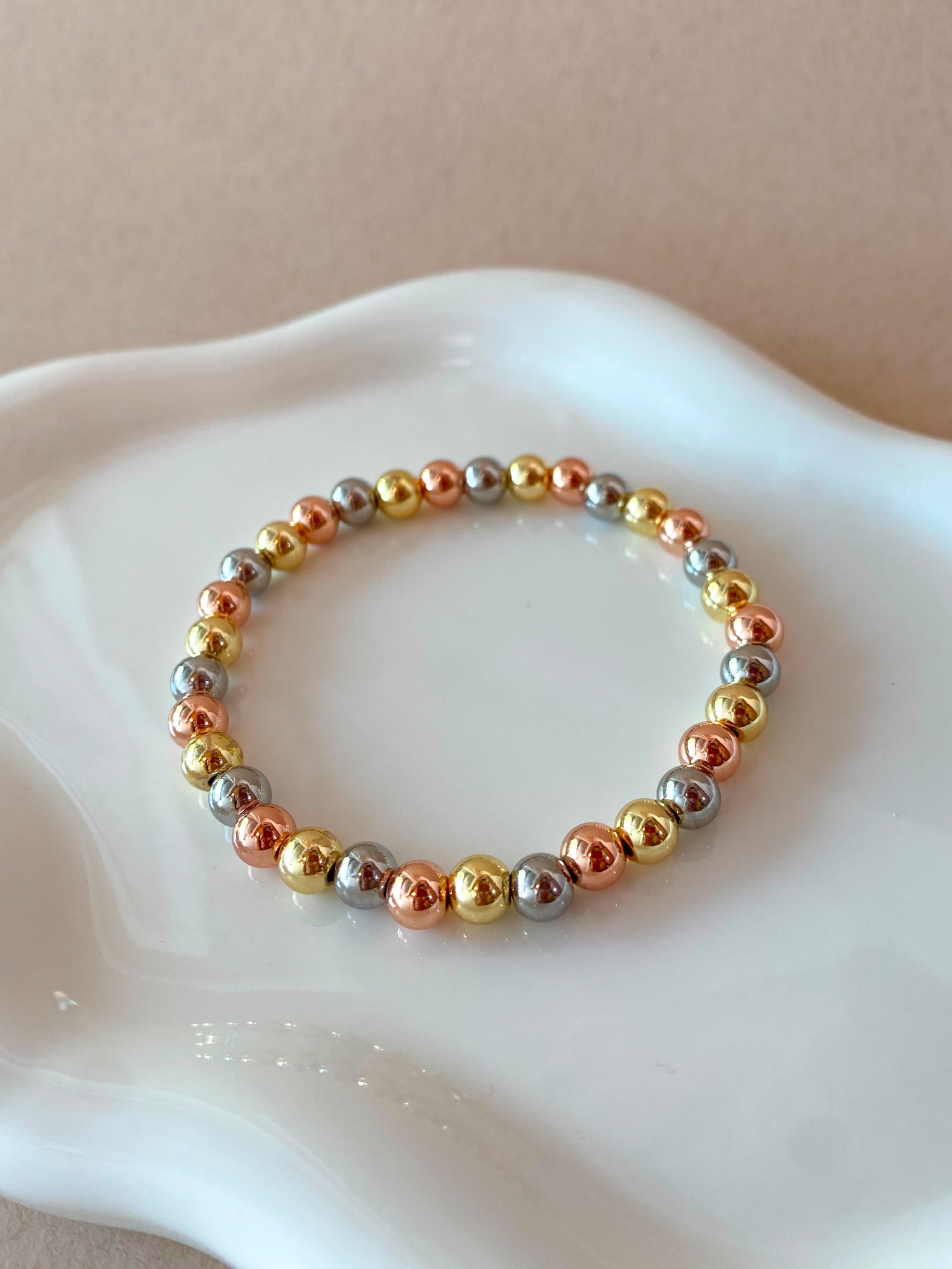 Rose Gold, Gold and Silver Balls Plain Elastic Bracelet