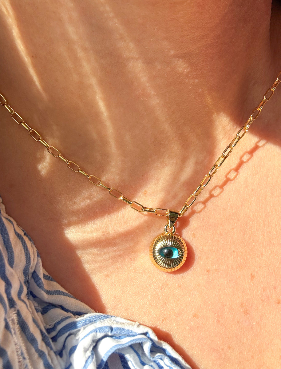 Paper Clip Big Evil Eye Necklace