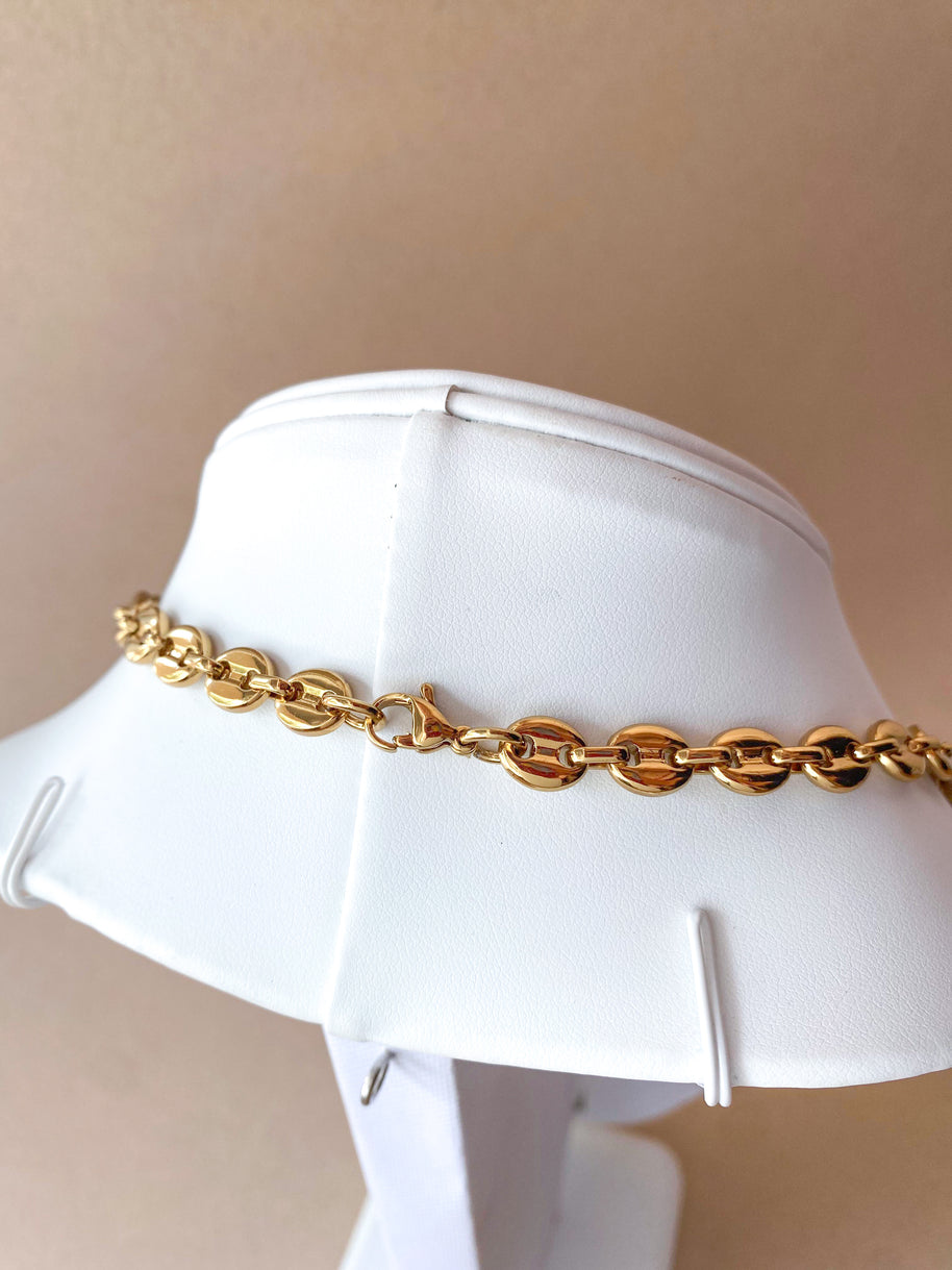 Large Golden Steel Coffee Grain Necklace