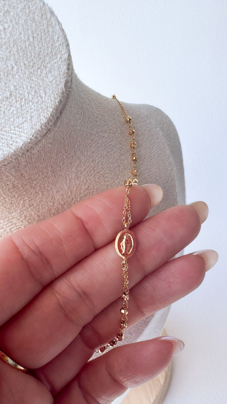 Miracle Virgin Cross 18k Solid Gold (750) Rosary Necklace