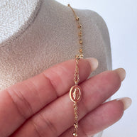 Miracle Virgin Cross 18k Solid Gold (750) Rosary Necklace
