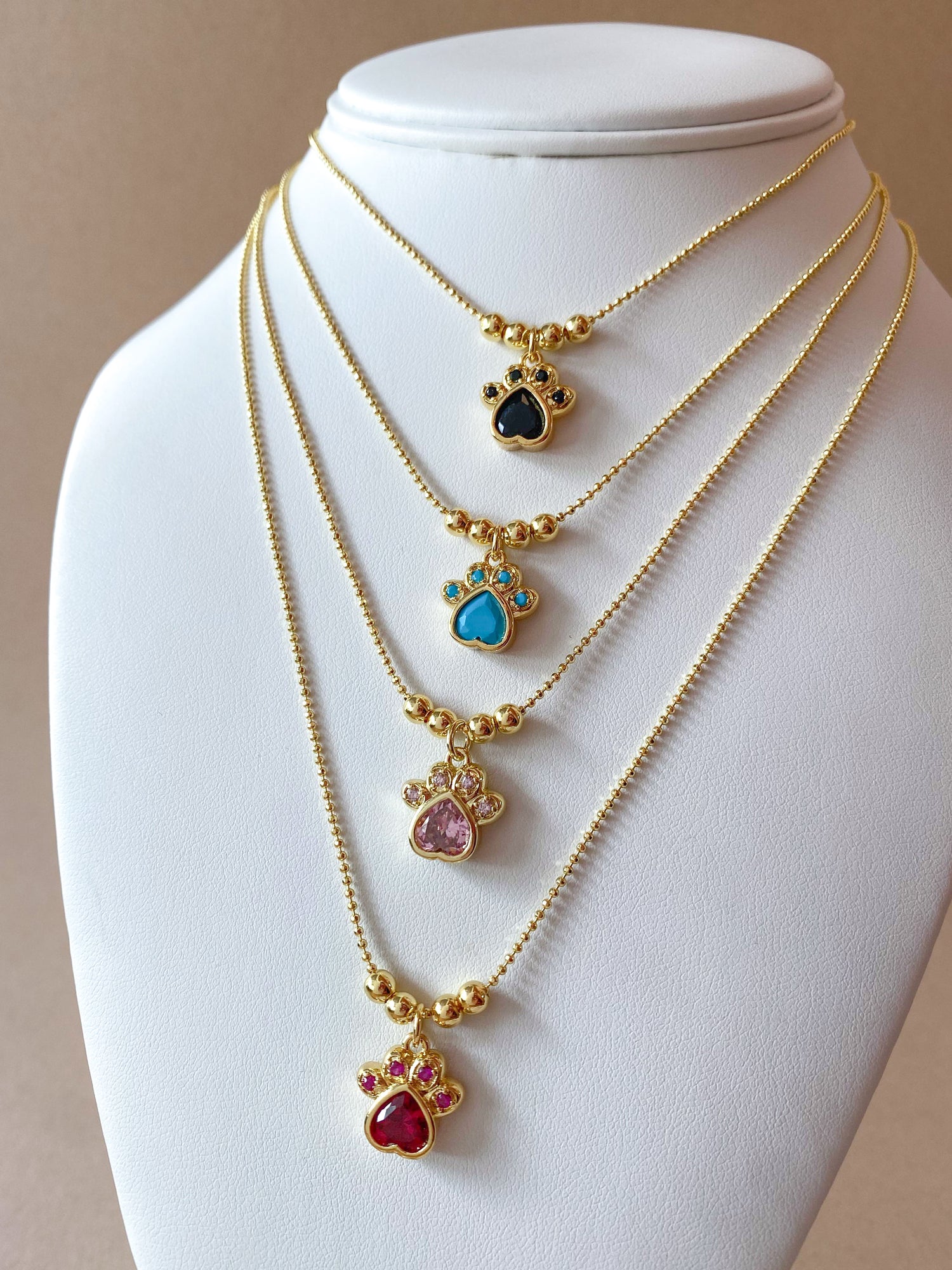 4 Different Multicolor Adjustable Dog Paw Necklaces