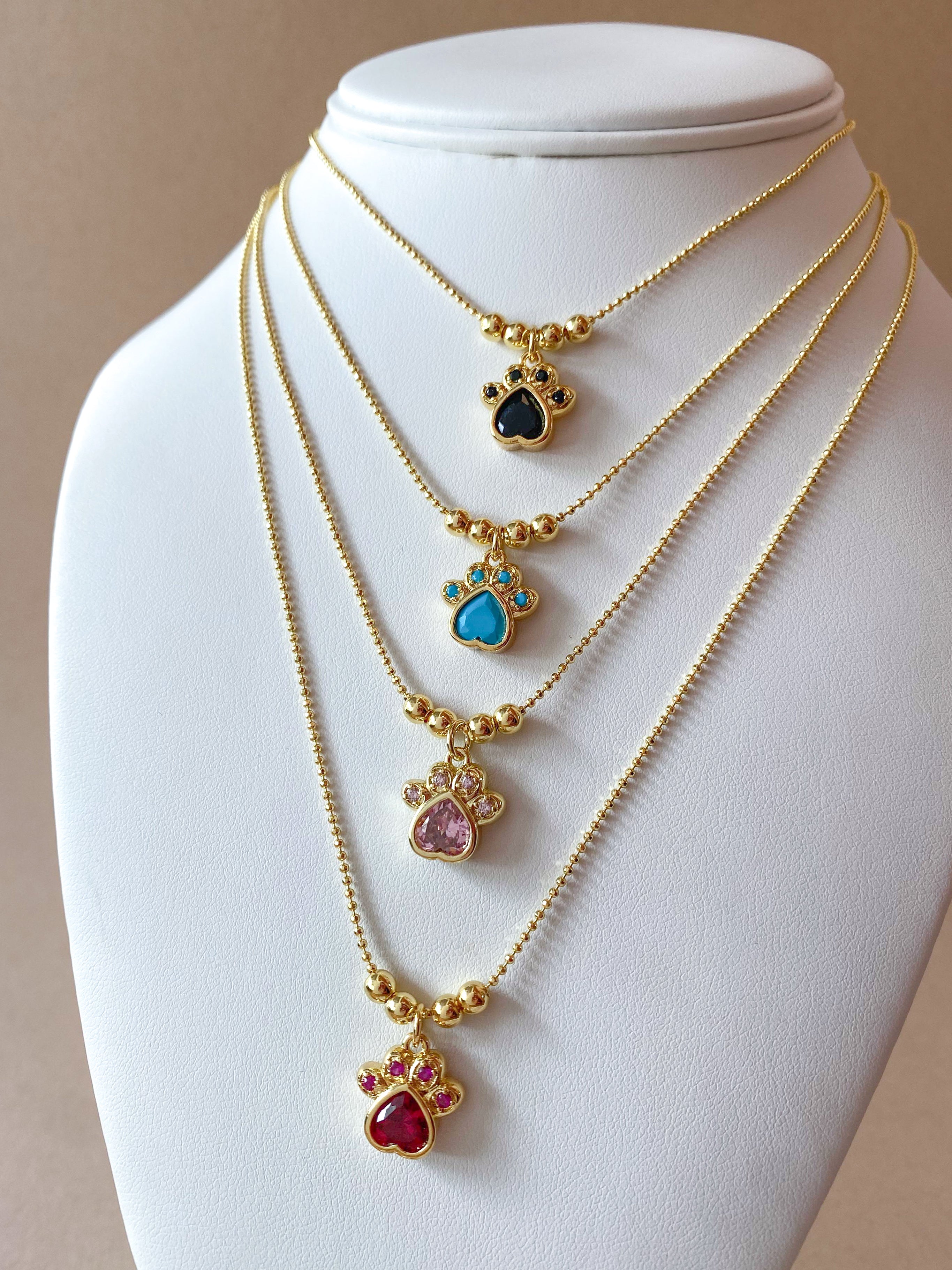 4 Different Multicolor Adjustable Dog Paw Necklaces
