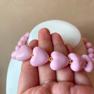 Pink Ceramic Hearts Pattern Necklace
