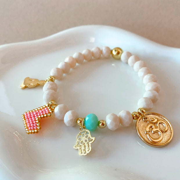 Hamsa, Pink Heart and Relax Spiritual Charms Bracelet