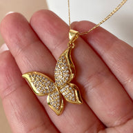 Large Butterfly Crystal Charm Links Pattern Chain Necklace