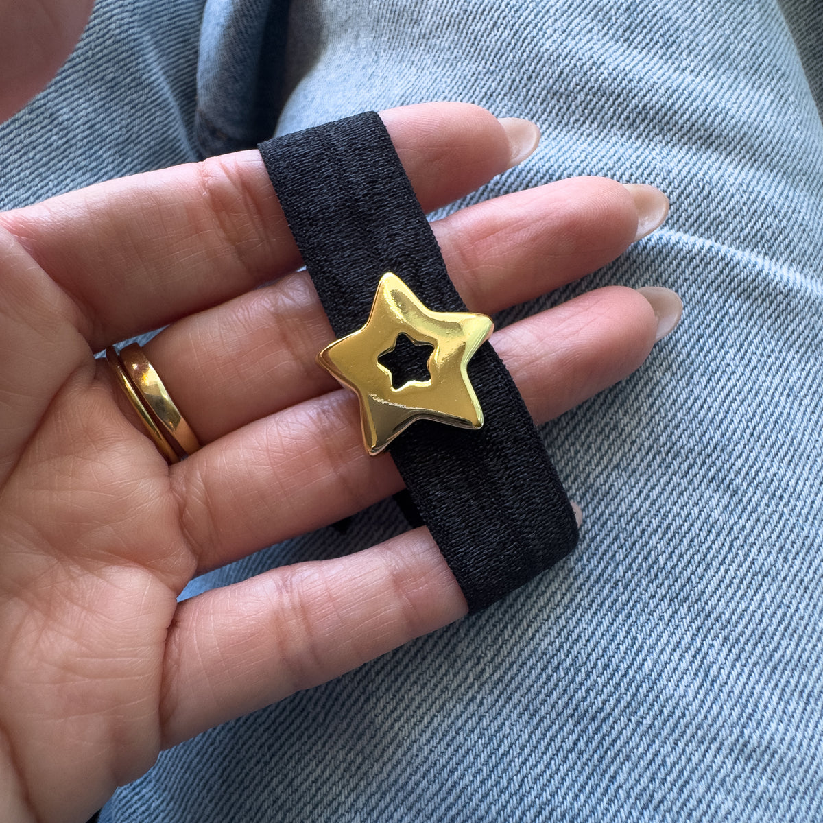 2 Styles of Black Elastic Bracelet with Star or Heart Charms