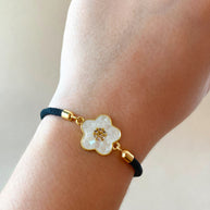 White Flower Black Adjustable Bracelet