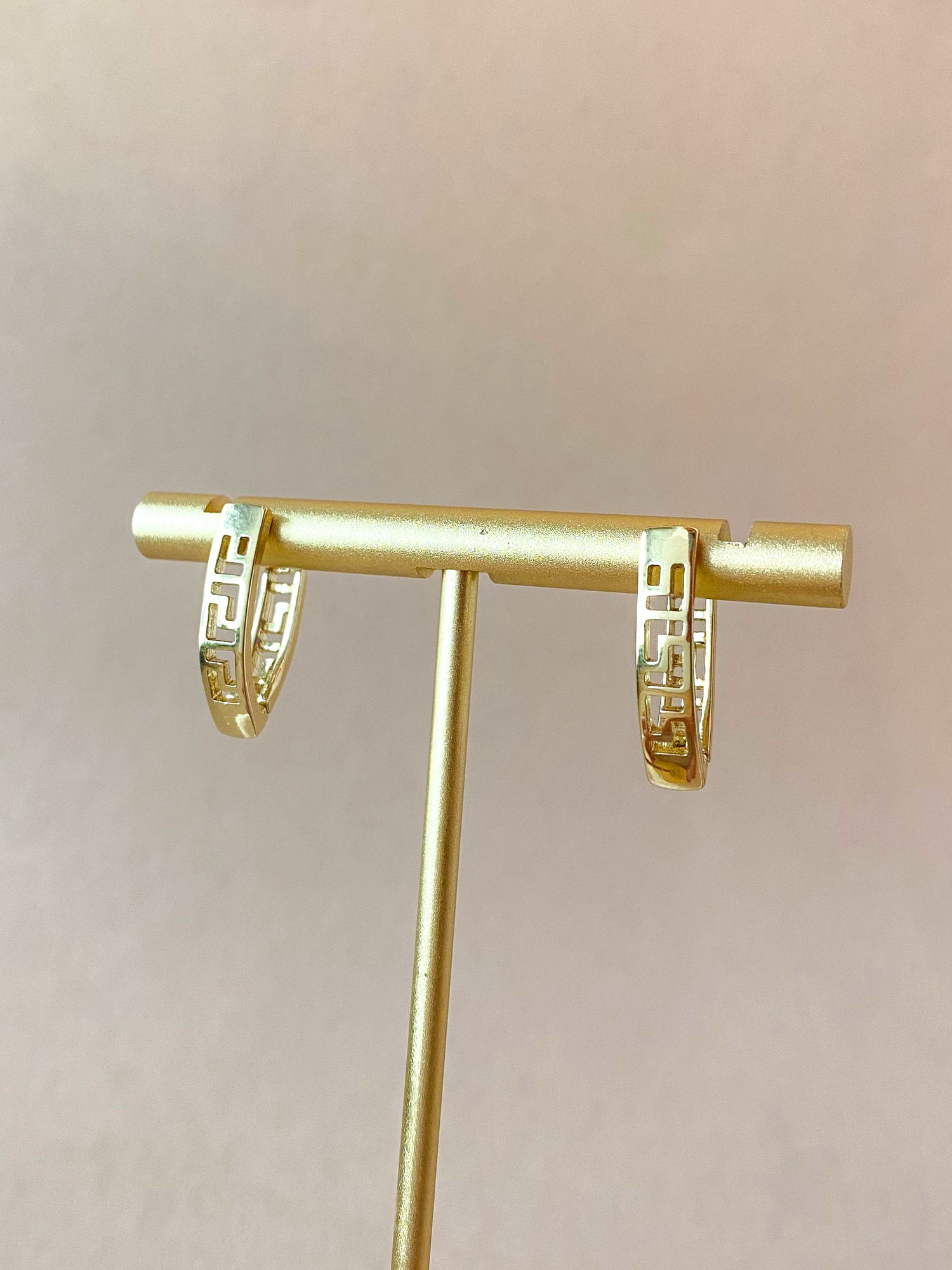 Golden Greek Key Pattern Oval Hoops