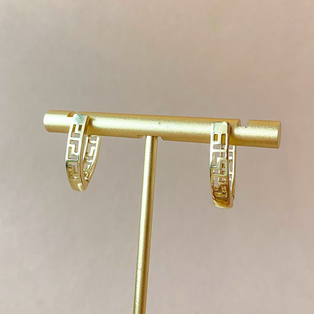 Golden Greek Key Pattern Oval Hoops