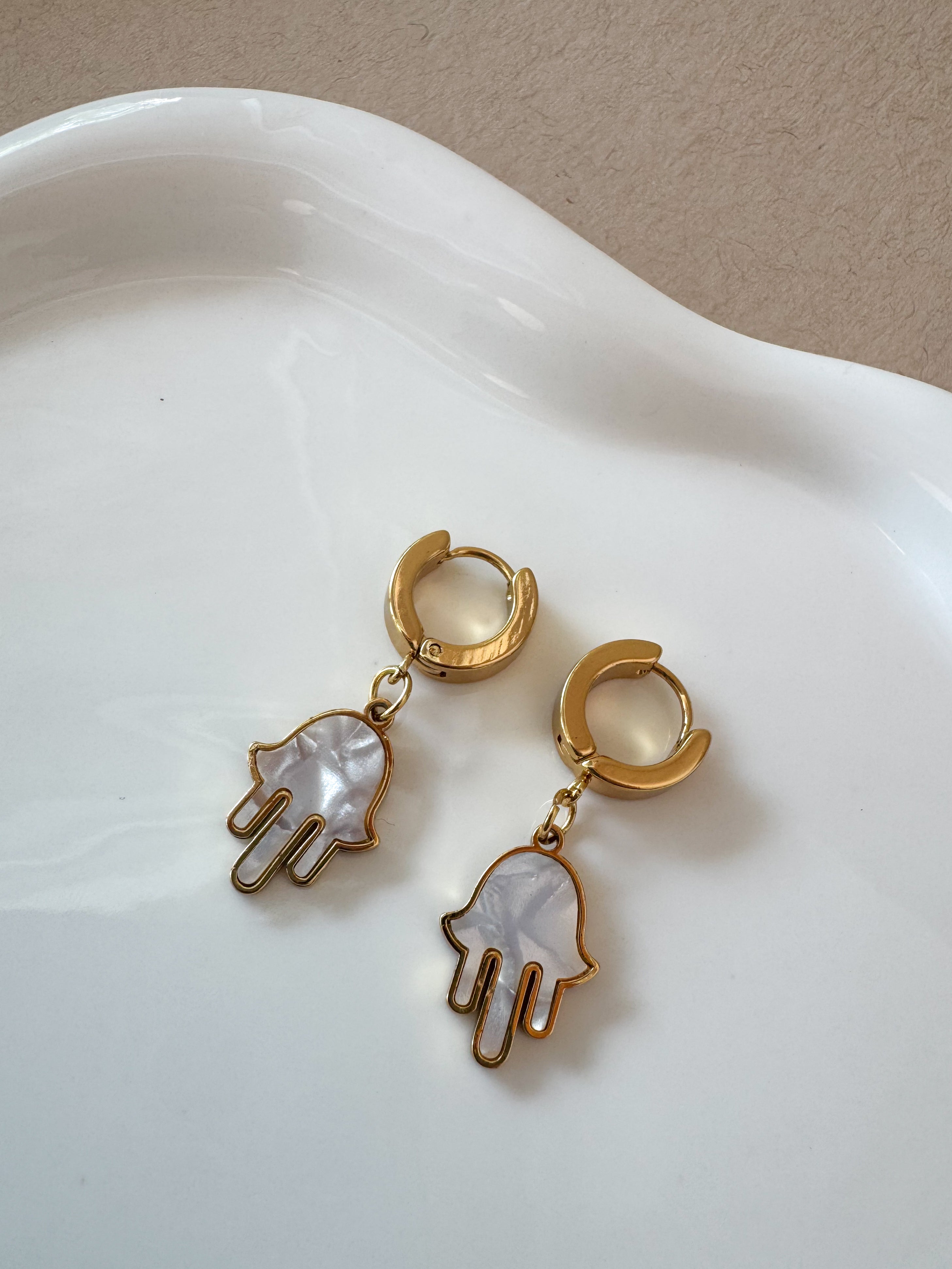 Hamsa 🪬 Mother Of Pearl Steel Hoops