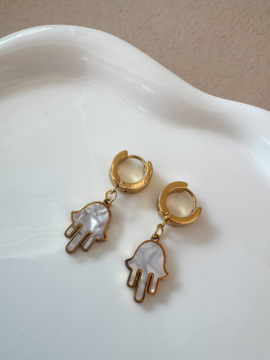 Hamsa 🪬 Mother Of Pearl Steel Hoops