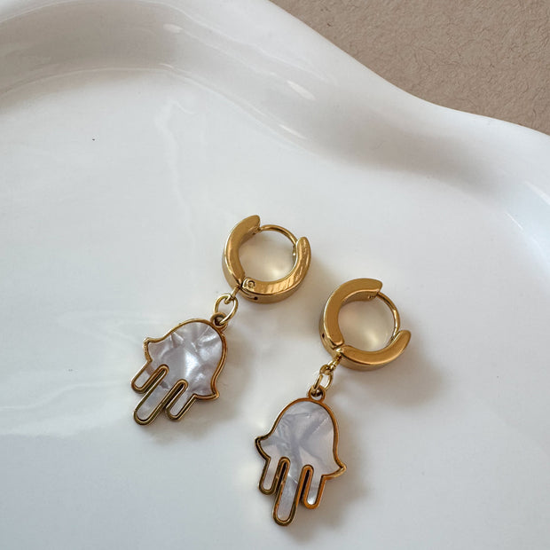 Hamsa 🪬 Mother Of Pearl Steel Hoops
