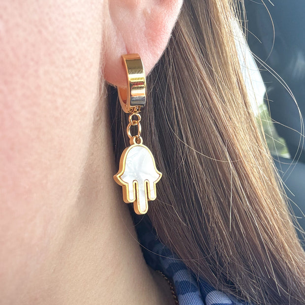 Hamsa 🪬 Mother Of Pearl Steel Hoops