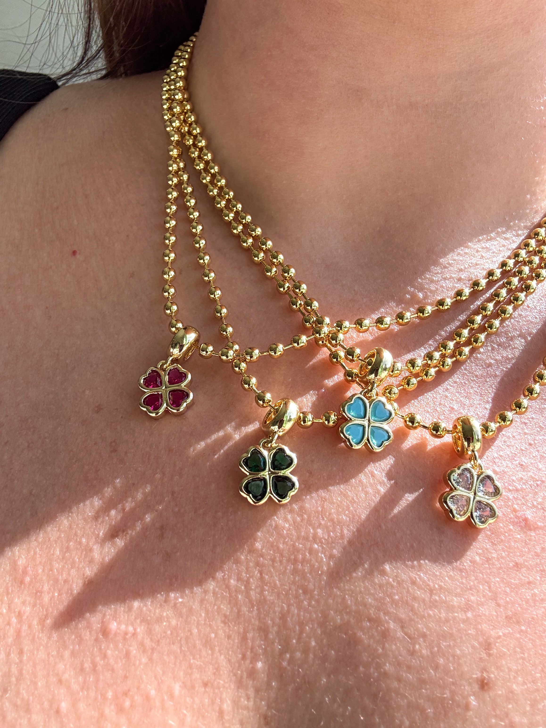 4 Different Colors of Crystal Clover Necklaces