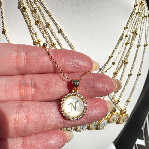 Initial Golden Mother of Pearl Necklace