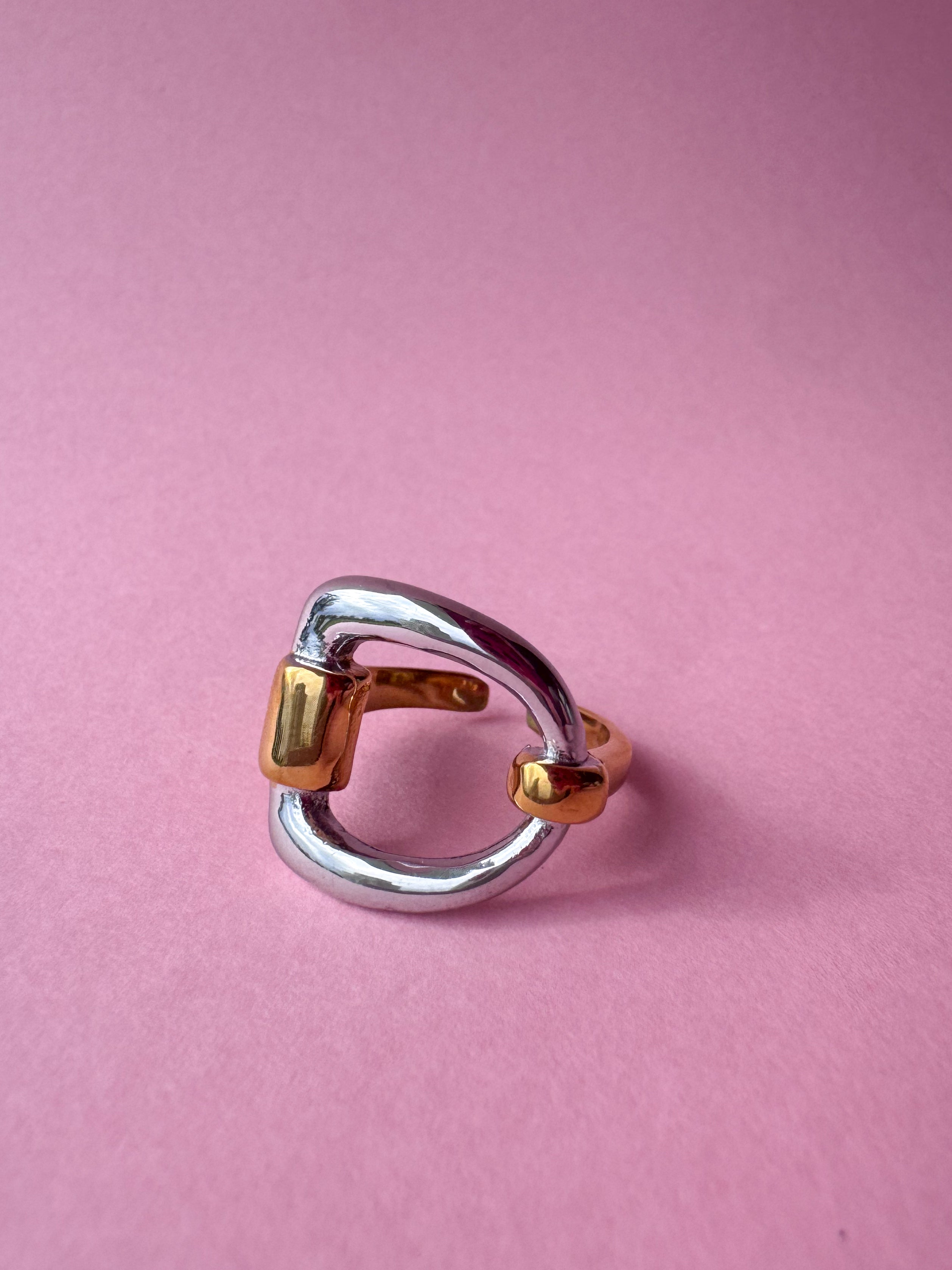 Silver & Gold Square Shape Ring