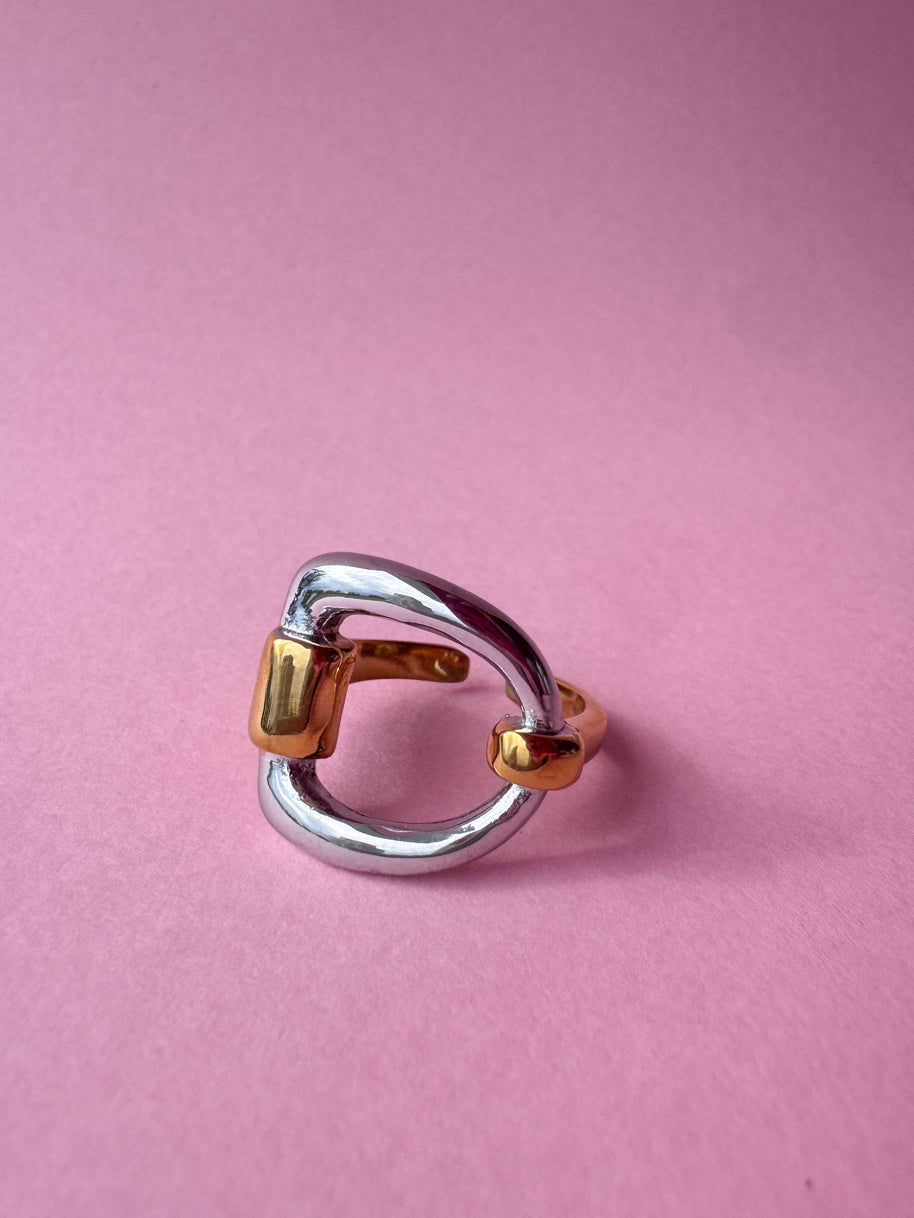 Silver & Gold Square Shape Ring