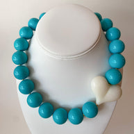 Acrylic Turquoise Gumball Bead with White Heart Necklace