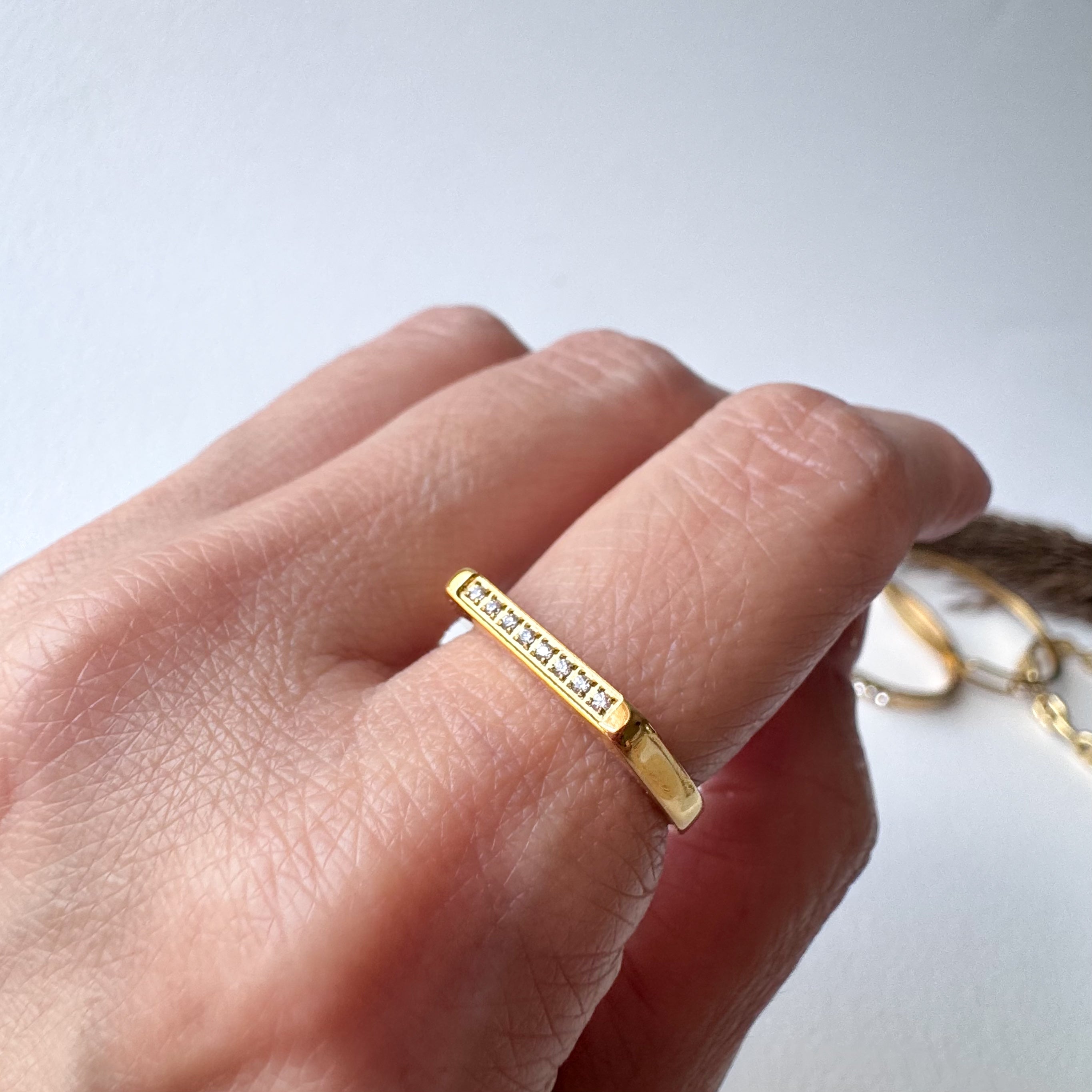 Golden Zircon Bar Steel Ring