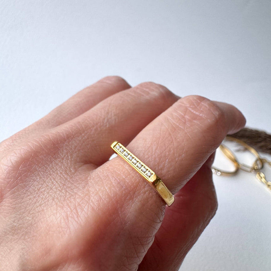 Golden Zircon Bar Steel Ring