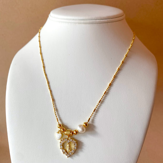 Guadalupe Virgin Crystal Heart Medal Adjustable Necklace