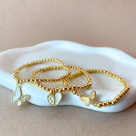 2 Styles of Butterfly Charms and Heart Charm in Golden Elastic Bracelet