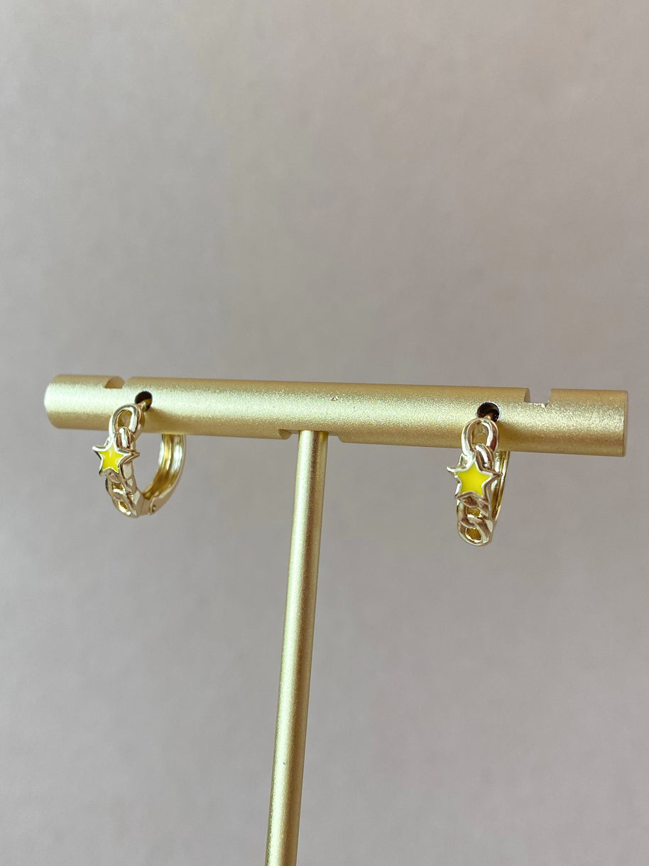 Little Stars in Blue or Yellow Golden Hoops
