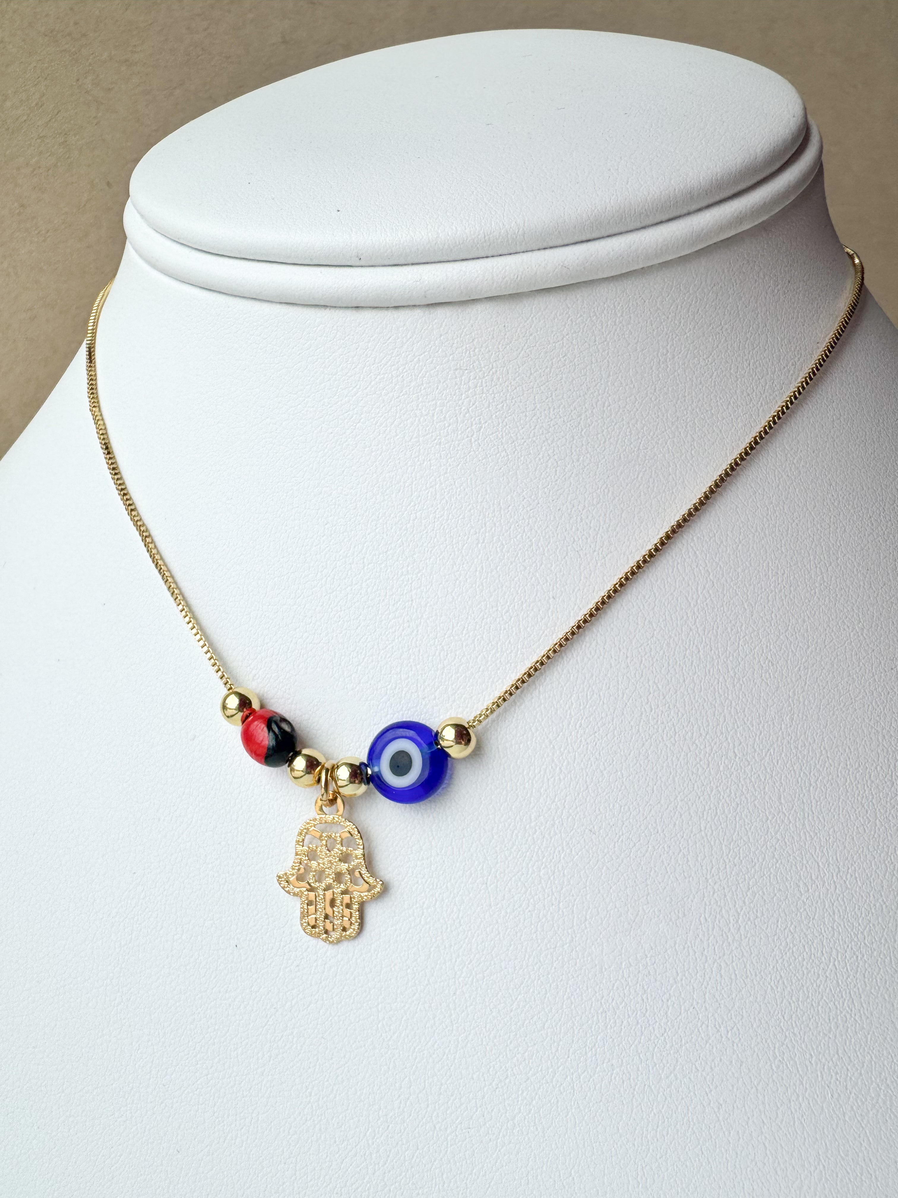 Hamsa 🪬 & Blue Eye Charms Necklace